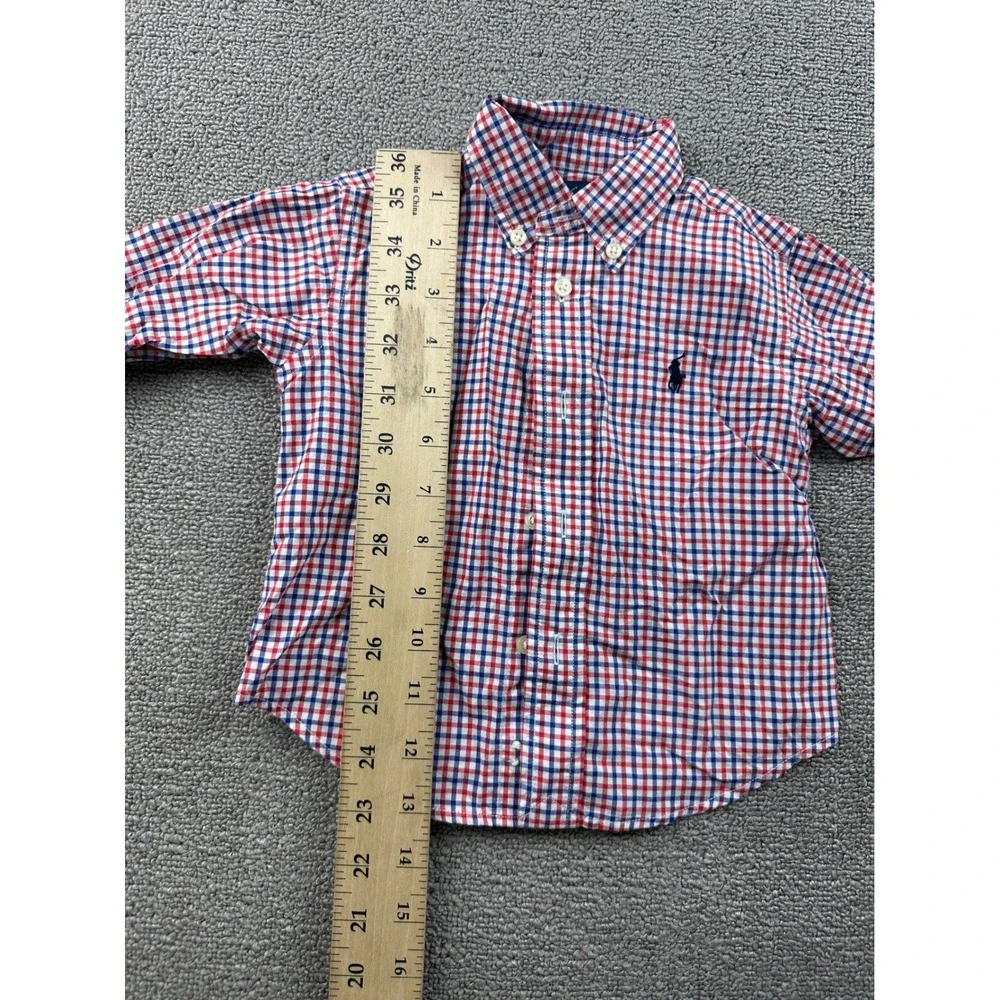 Ralph Lauren Button Down Shirt Kids 12M Red Blue Gingham Check 100% Cotton Event